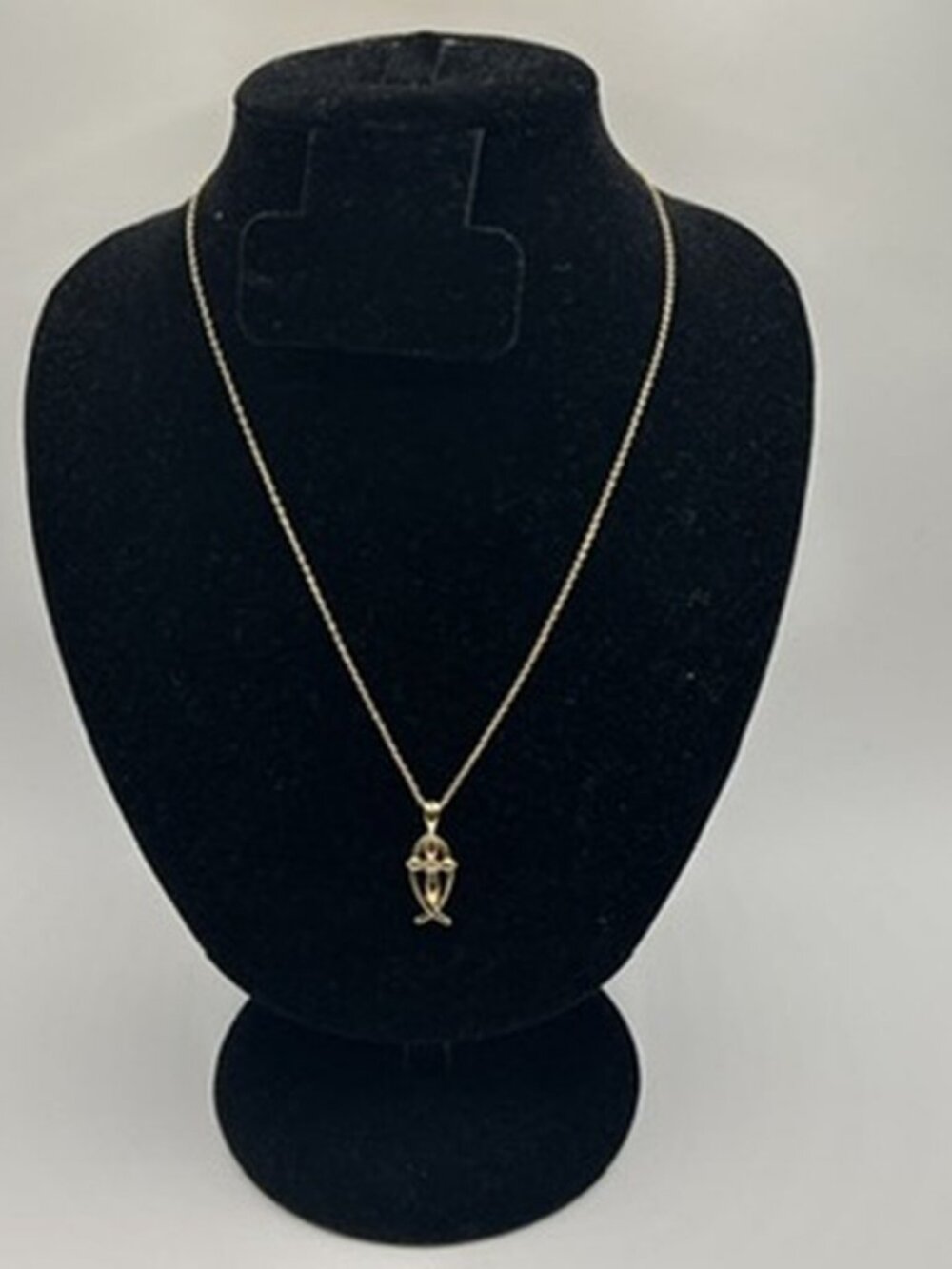 Vintage Real Gold Ichthys Fish Cross Pendant Chain Plated Stainless Steel